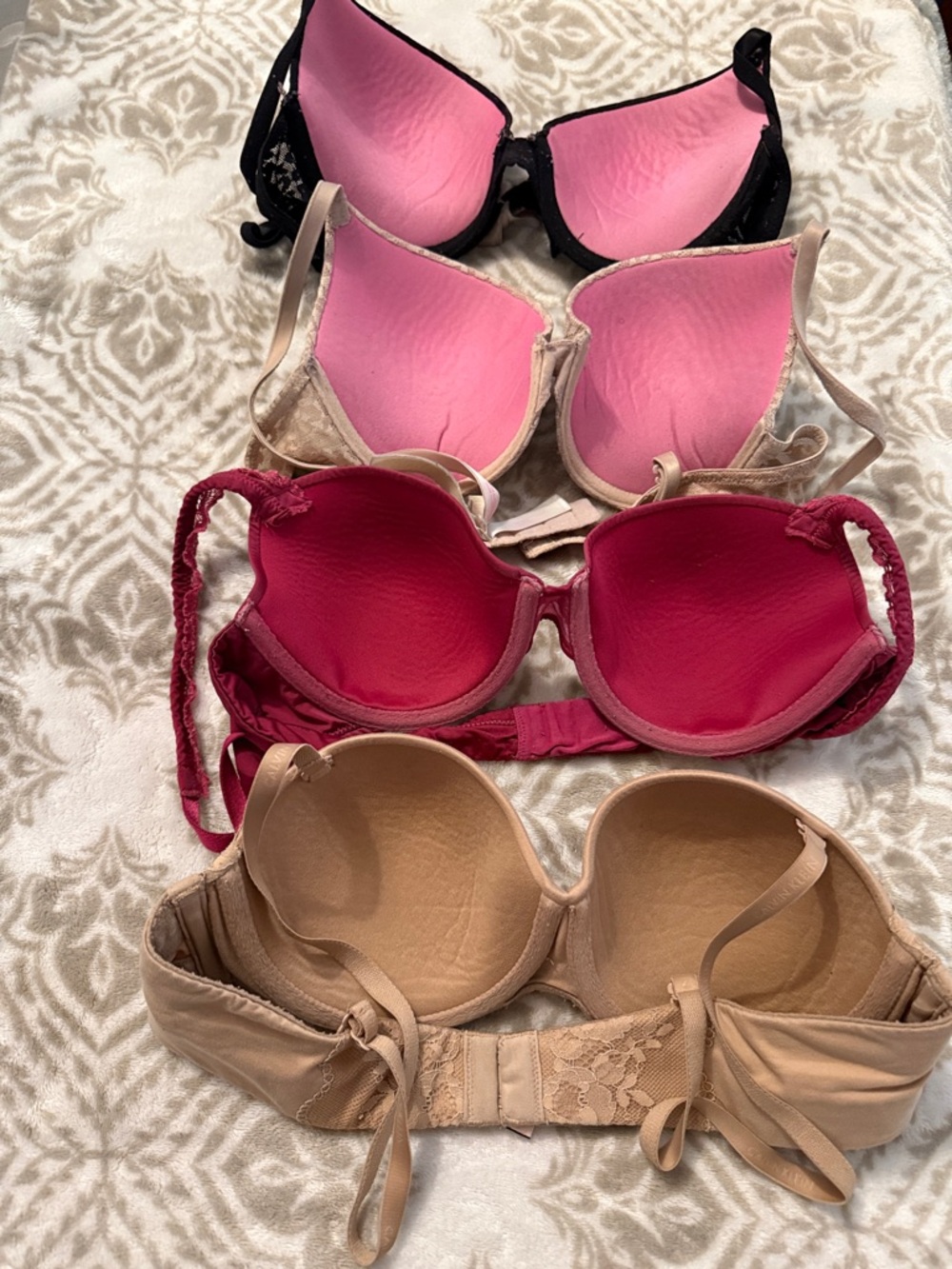 PINK Victoria's Secret Lace and Smooth Push-Up Bra - Black, Beige, Pink - Picture 2 of 5